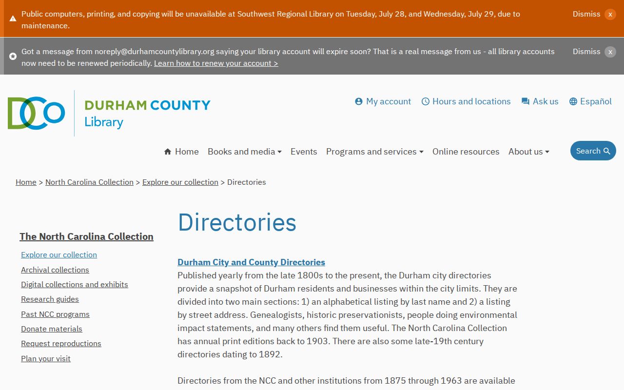 Durham people directories historical library holdings