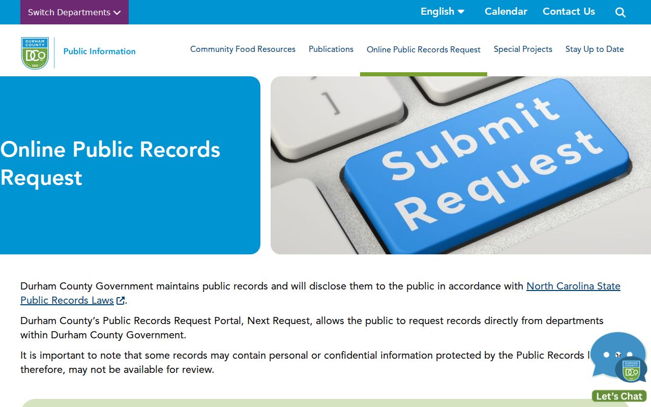 Durham public records county request portal and routing page